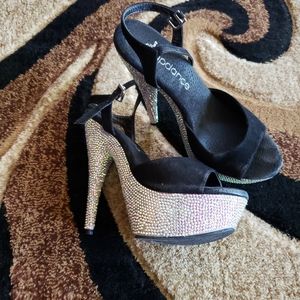 6in Rhinestone Black Suede Platform Heel